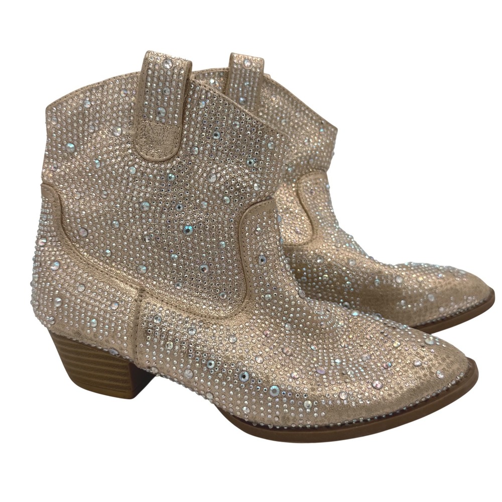 Rhinestone Cowboy Boots Girls 1 Gold Western Glam Sparkly Ankle Boots swiftie